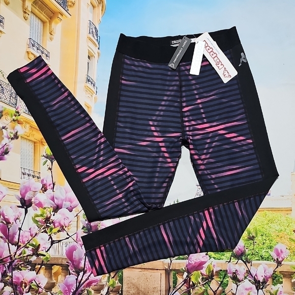 Kappa Black and Pink Striped Leggings Size Medium NWT - Picture 1 of 7